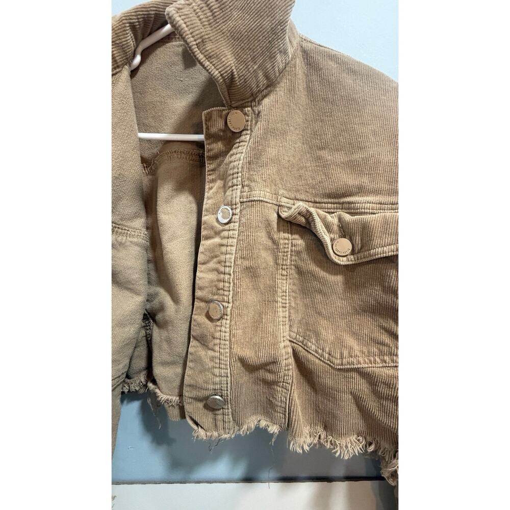 BLACK LABEL Tan CORDUROY Cut-Off Hem BUTTON-UP Cropped CUTE CASUAL Jacket Sz L - Picture 3 of 13